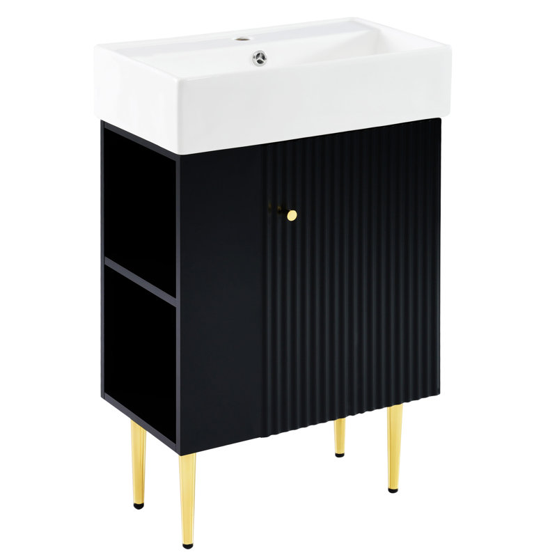 Meuble-lavabo de salle de bain 21,6 po, Noir, noir, noir, noir