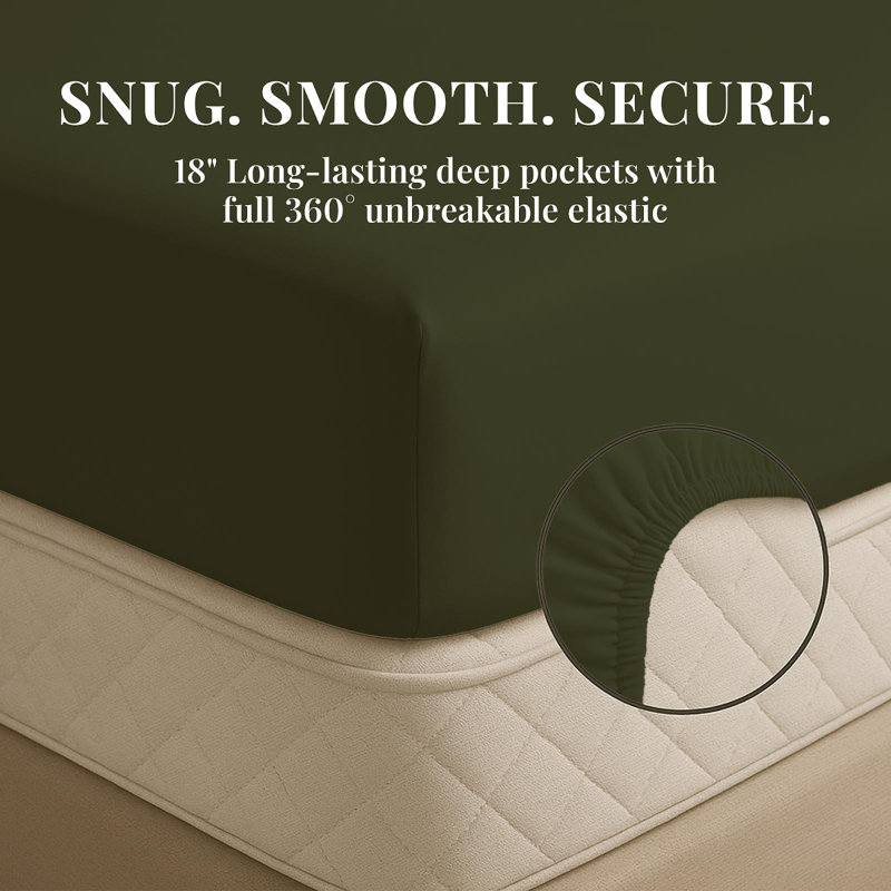 Premium Rayon From Bamboo Blend Sheet Set With Deep Pockets, Cooling and Breathable, Hunter