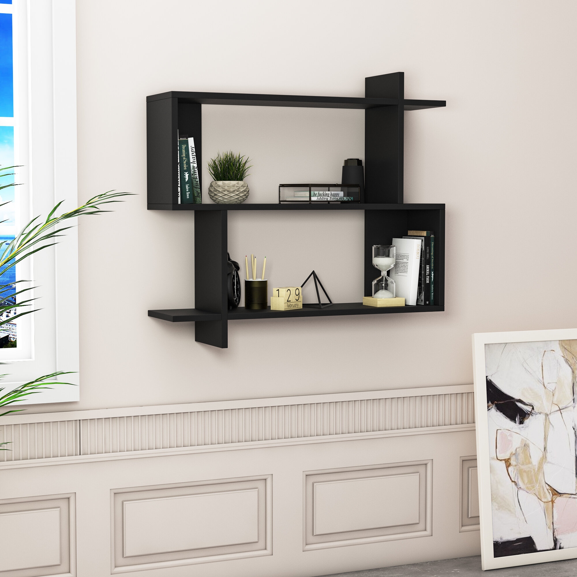 Rhodes 4 Tier Modern Floating Windowsill Wall Shelf Wade Logan Finish: Black