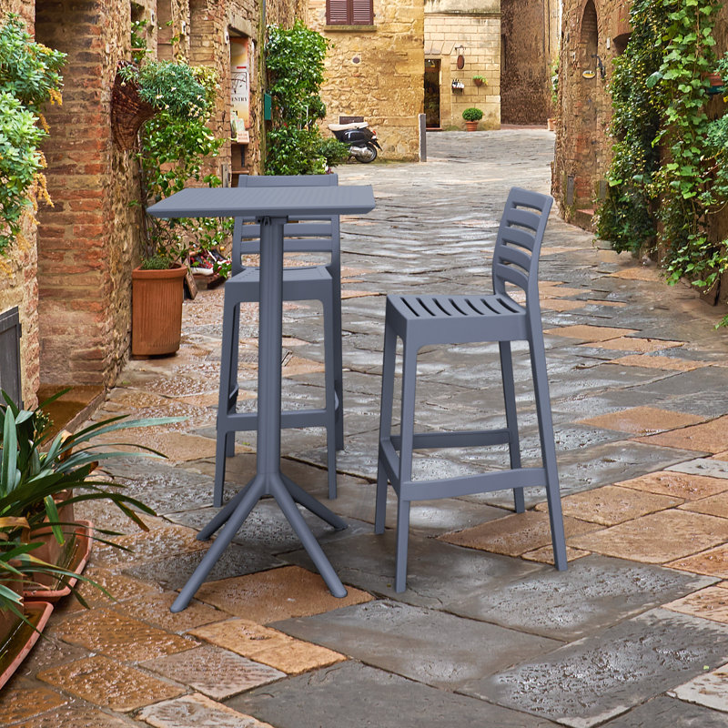 Farrah 23.6" W Stackable Plastic 3-Piece Patio Bar Set, Dark Gray