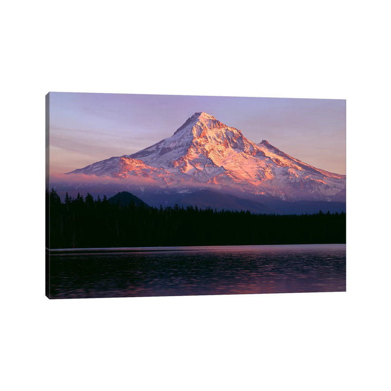 Oregon. Mount Hood Nf, Sunset Light Reddens North Side Of Mount Hood With First Snow Of Autumn by John Barger - Wrapped Canvas Print