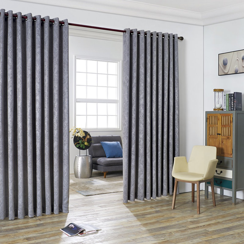 Nakagawa Damask Embossed Blackout Thermal Extra Large Curtains for Large Windows or a Room Divider, Light Gray
