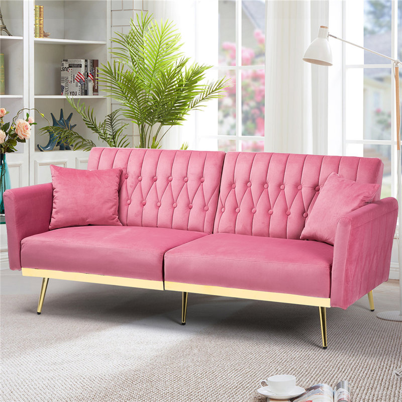 Canapé à accoudoirs évasés 68,5 po Somiya, Velours rose