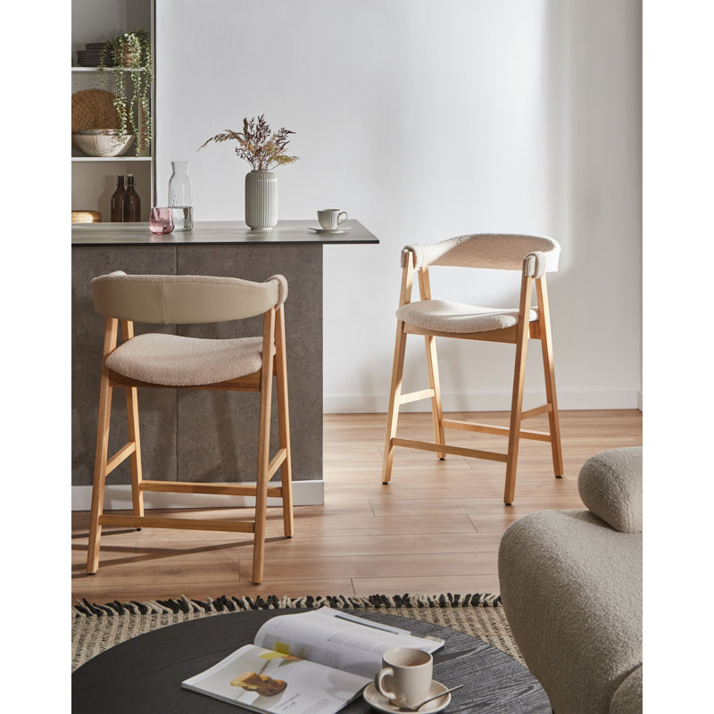 Upholstered Counter Stool with Solid Wood Frame
