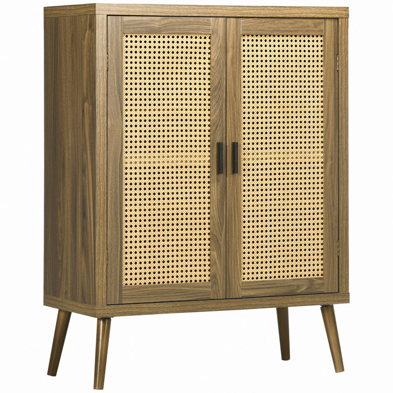 Buffet avec portes en rotin, brun