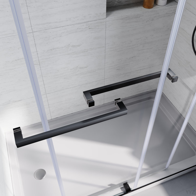 Frameless Sliding Bathtub Door 56-60 In.W X 62 In.H,Bypass Tub Glass Sliding Shower Doors,3/8"(10Mm) Thick Clear Tempered Glass,Heavy Duty Stainless Steel Hardwares,2Pcs Rectangle Handles,Matte Black.