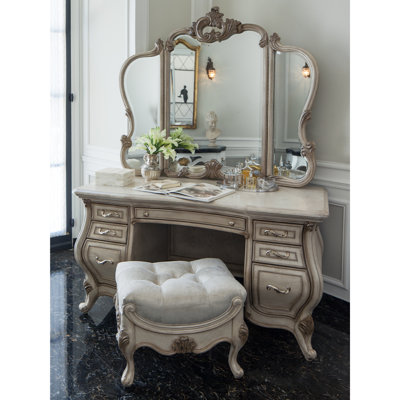 Platine de Royale Vanity Set with Mirror and Bench - Champagne