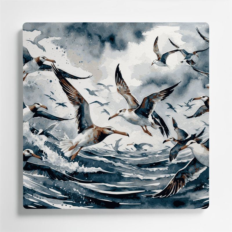 Oiseaux, art mural vert métal Fulmar, H 384 po x l 384 po x P 0,05 po