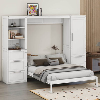 Grand lit escamotable avec tiroirs et tablettes