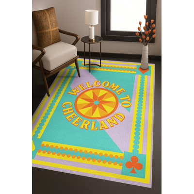 Tapis bleu tissé lavable rétro Mosso