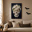 Art mural sur toile, crâne floral blanc avec feuilles vertes sur bleu foncé Halloween-1429488668