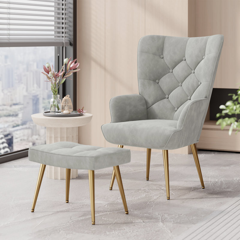 Velvet Accent Chair, Gold, Grey