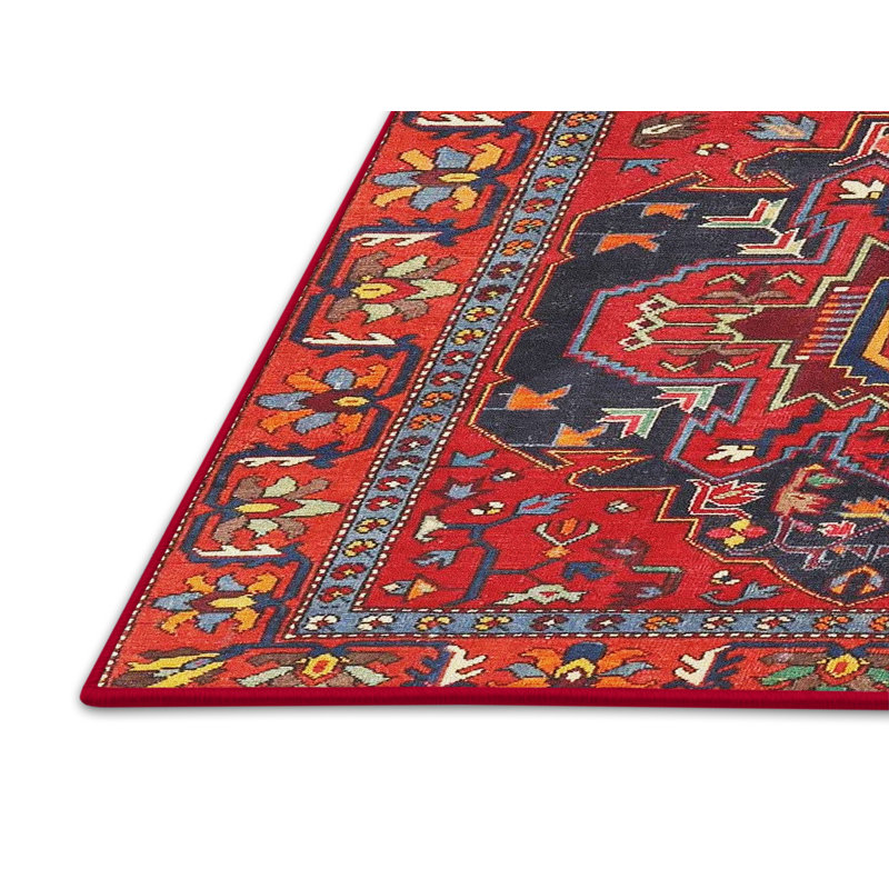 Tapis traditionnel rouge / bleu / noir, Rectangle 4 pi x 6 pi