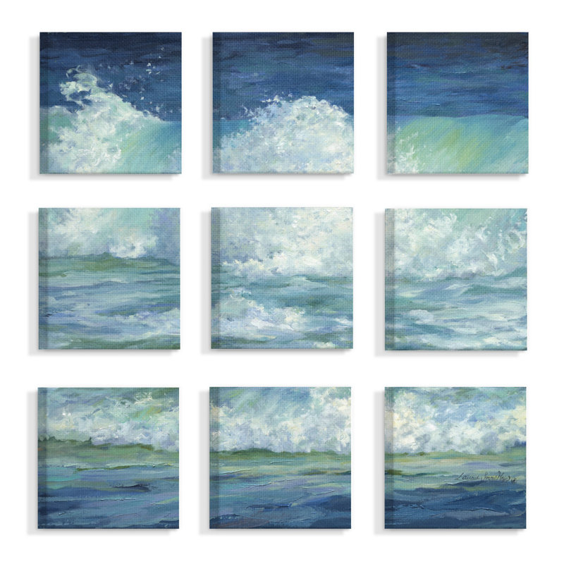 « crashing waves ocean », ensemble de 9 reproductions de peintures à l’aquarelle sur toile