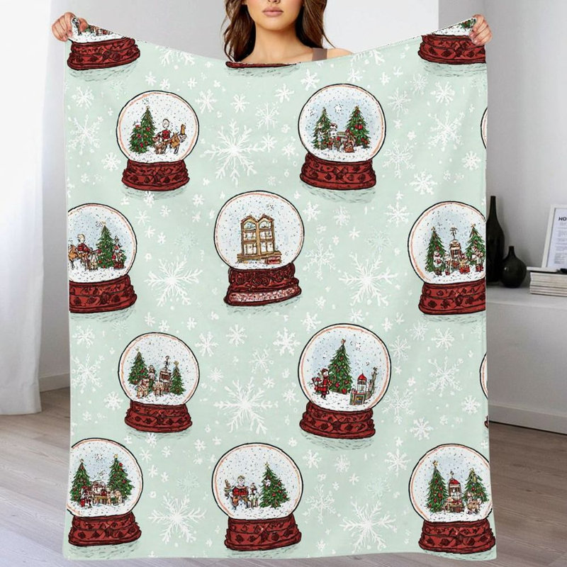 1Pc Mint Green Christmas Snow Globe Flanel Doudou, L 40 po x l 30 po