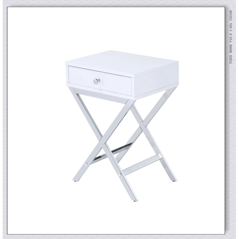 Table d'appoint Coleen, Plateau blanc / base chrome
