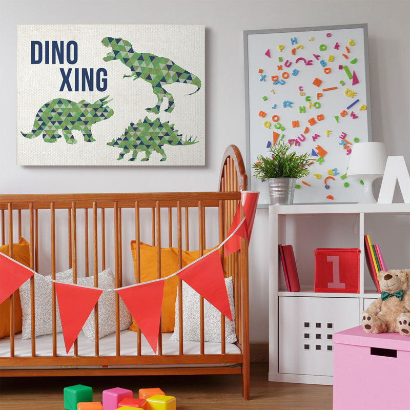 «Lamanna Dino Crossing Dinosaur Kids», art textuel, H 36 po x l 48 po x P 1,5 po, Toile tendue