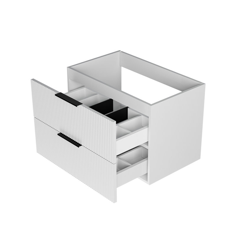 Meuble-lavabo mural blanc de 76 cm (30 pouces), design suspendu, grand tiroir de rangement, fini céramique lisse, sans lavabo, installation facile, solution idéale.