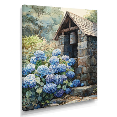Hortensias par le puits de ferme II - art mural floral
