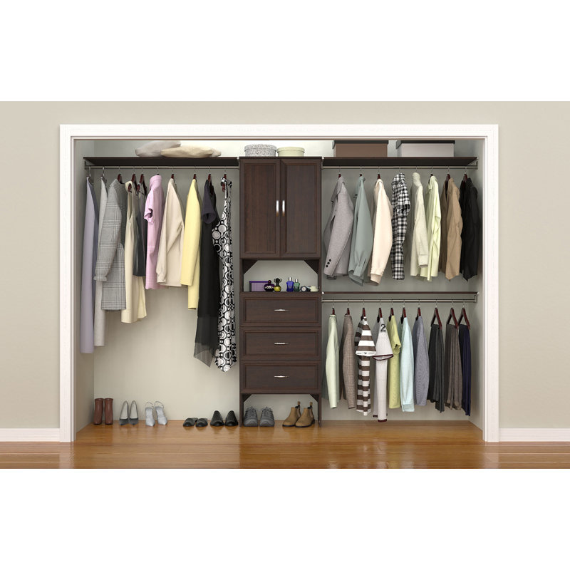 SuiteSymphony 84" W - 120" W Closet System with Drawers and Doors, Midnight Brown