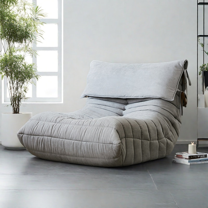 Canapé rétro paresseux chenille, Suède gris clair