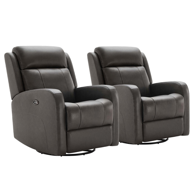Fauteuil inclinable électrique pivotant en cuir véritable Cindina Louisa (ensemble de 2), Gris foncé