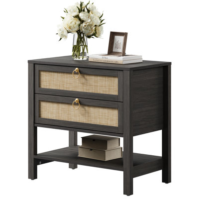 Pomodoro Rattan Nightstand With 2-Drawer And 1 Open Shelf