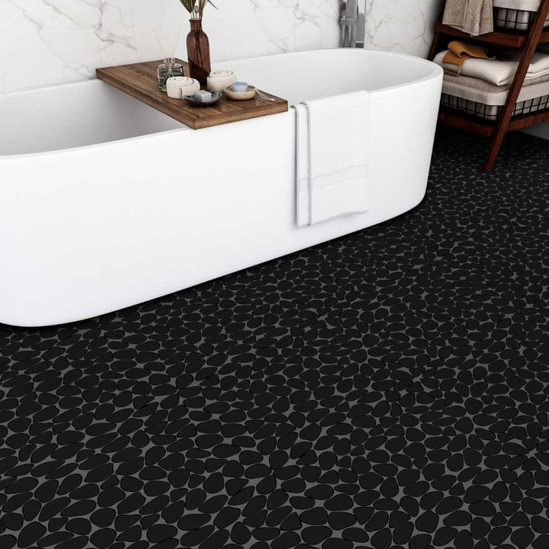 Huron Glass Pebbles Mosaic Tile, Black
