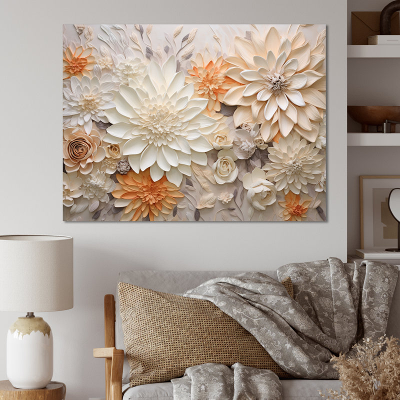 Beige et verre de fleurs de saison, Toile tendue, H 30 po x l 40 po x P 1,5 po