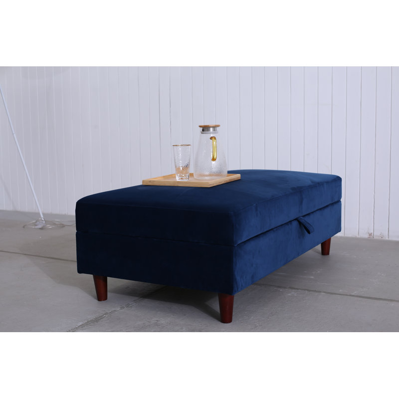 Whorton 131cm Wide Velvet Rectangle Solid Colour Ottoman with Storage, Blue