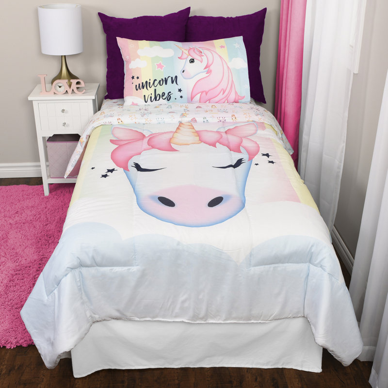 Ensemble d'édredon réversible en microfibre rose / blanc 4 pièces