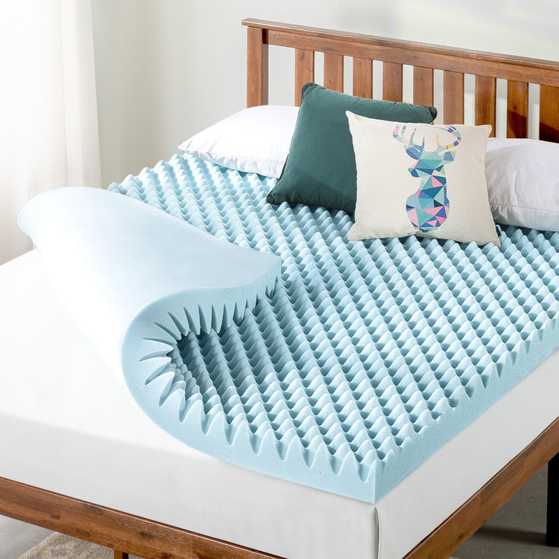 Nieves Egg Crate Memory Foam Mattress Topper, Blue Gel, Twin, 2"