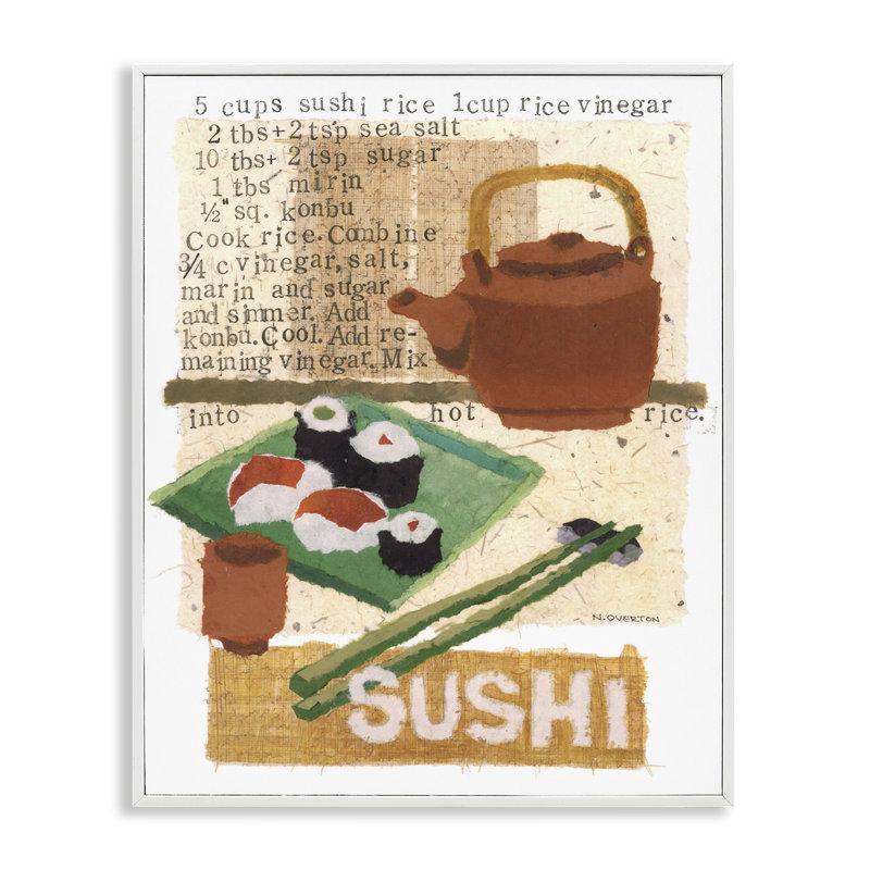 Recette traditionnelle de sushi par Nancy Overton, Estampe numérique encadrée blanc bord de mer, H 14 po x l 11 po