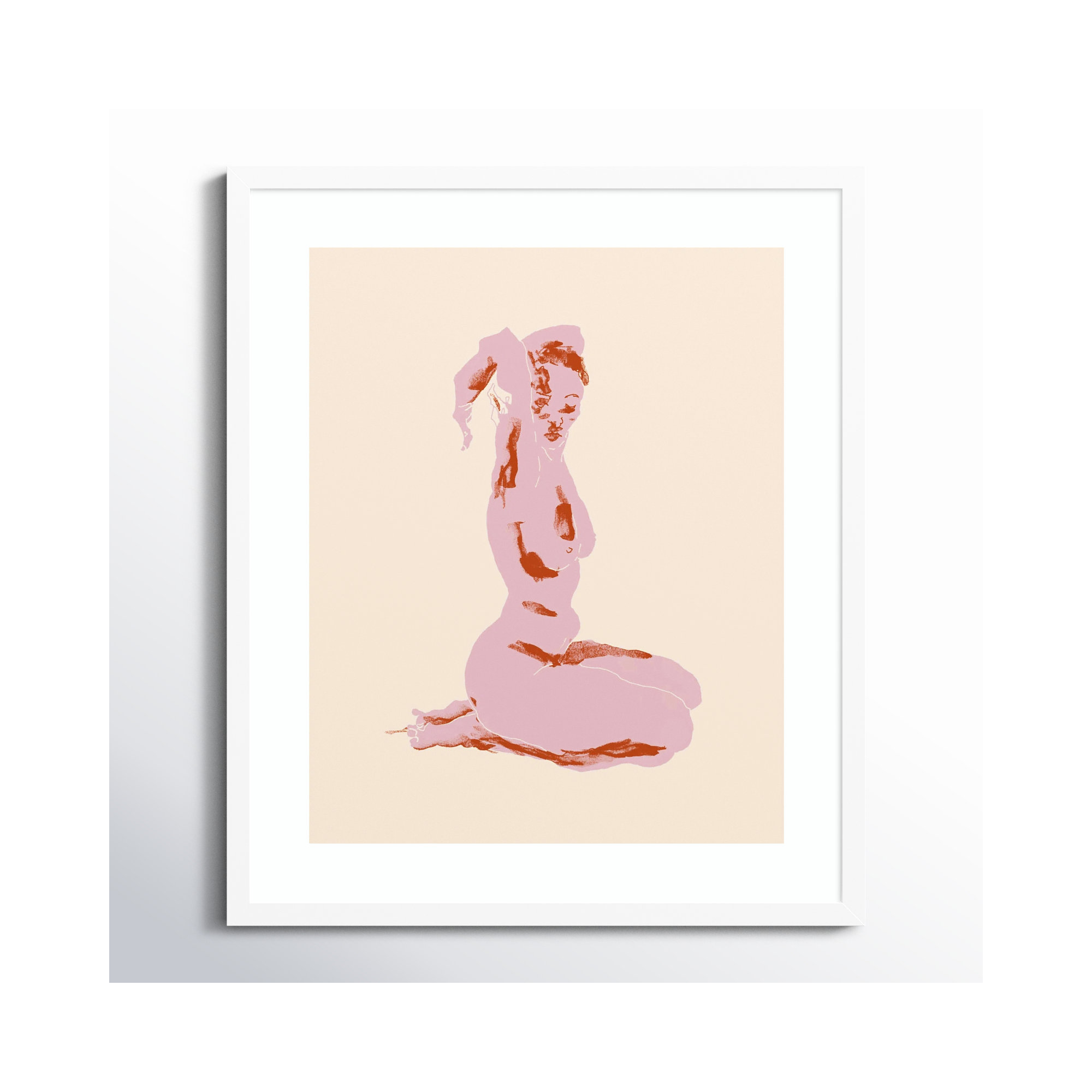 Nude With Arms Folded Over Her Head by Nantucket Wood Framed Wall Art Print, White, 25" H x 21" W