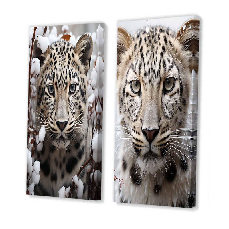 Subdued Majesty Leopard Snow Charm - Ensemble de 2 impressions sur toile léopard, H 28 po x l 25 po, Toile tendue