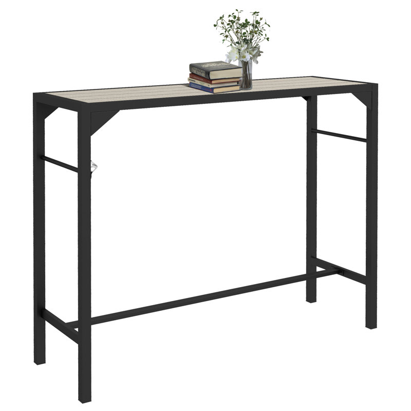 Rinard Outsunny 47" Outdoor Bar Table, Bar Height Patio Table with Built-In Bottle Opener and Steel Frame, Garden Table with Plastic Board Featuring Wood Grain Effect, Light Brown