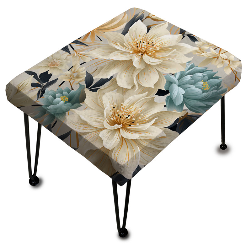 Beige And Grey Flower Serenity Boho Pattern - Floral Rectangle Ottoman