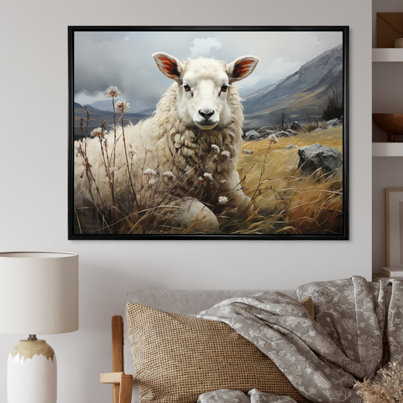 Sheep Serenade Of Silence II sur toile, H 30 po x l 40 po x P 1,5 po, Cadre flottant noir