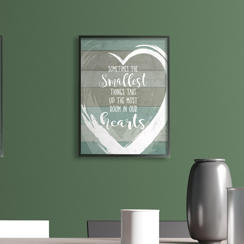 «Smallest Things Most Room in Heart Planked» par Lettré et doublé - impression d'art textuel, H 14 po x l 11 po x P 1,5 po
