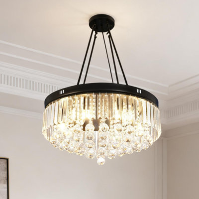 6-Light Modern Black Frame Dimmable Crystal Chandelier
