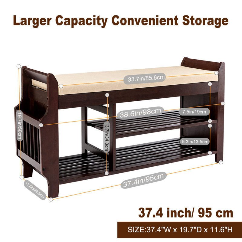 Grand banc à chaussures de 37,4 po avec panier latéral de rangement