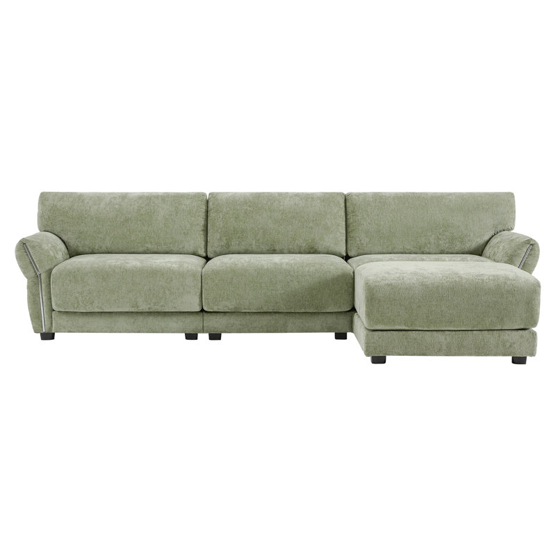 110" Modular Sectional Sofa, L-Shape With Extra-Wide Seat Cushion, USB And Type-C Charger, Petal Armrest Design, High Density Foam, Free Movement Ottoman, Wood Frame, Chenille, 4 Seat, 3 Colors