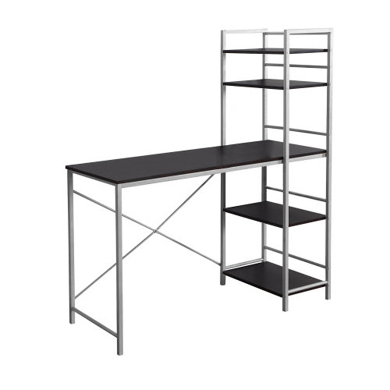 Bureau d'ordinateur à finition brune foncé à 4 tablettes Nembus, Espresso/gris