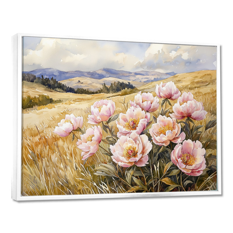 Art de grandes montagnes pivoines de montagne III - pivoines, H 30 po x l 40 po, Cadre flottant, Naturel