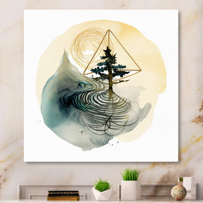 Paysage abstrait des montagnes, lune et arbre VI, reproduction sur cadre non encadrée
