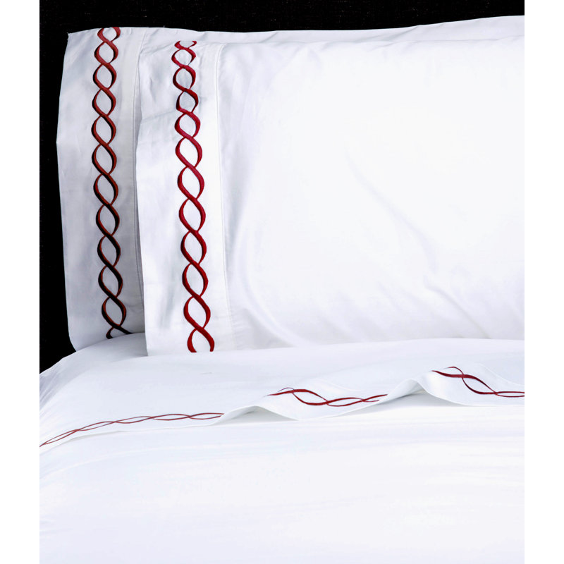 Barden Sateen Geometric Sheet Set, Queen Sheet Set with 2 Pillowcases, Blue/White