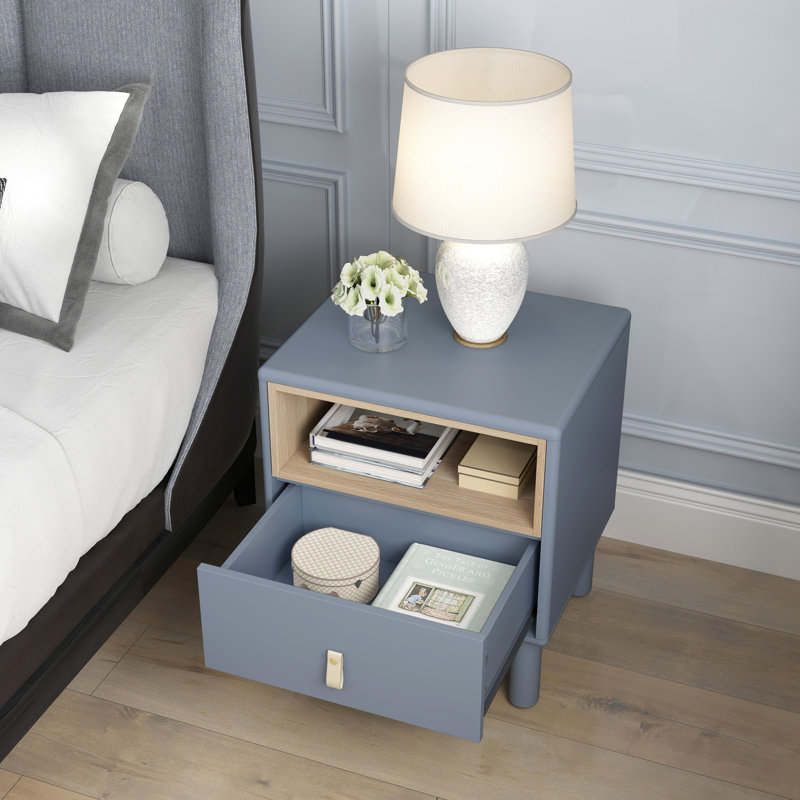 Commode de chevet bleue avec tiroir pratique et tablette - Rangement organisé, Bleu