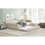 Lit plateforme tapissier avec port USB et lit gigogne simple, beige