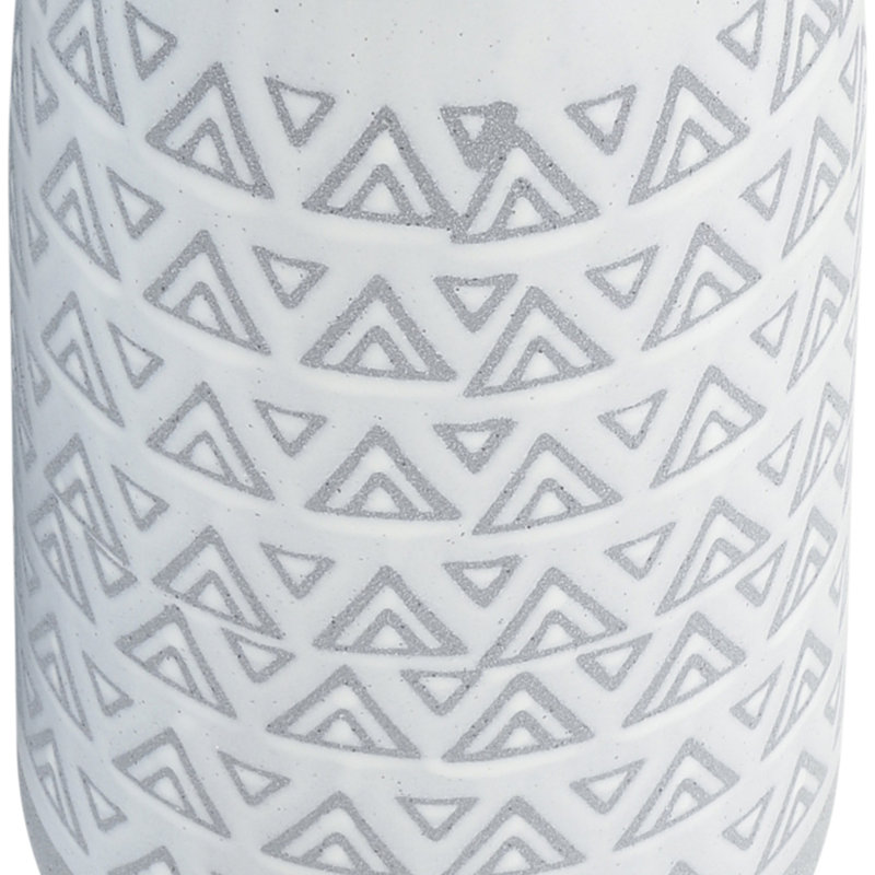 Parrottsville Stoneware Ceramic Vase with Carved Geometric Pattern and Boho Textured Design, 14" H x 6" W x 6" D, Light Grey