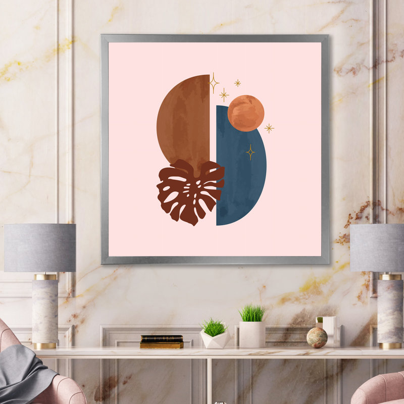 Abstrait organique avec feuille tropicale sur rose IV - Impression sur toile tropicale, H 30 po x l 30 po x P 1 po